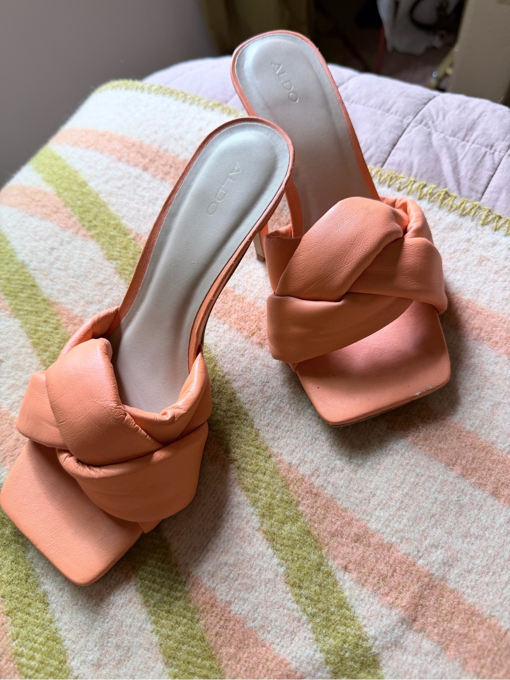 ALDO Coral-Peach Knotted Slide Mules